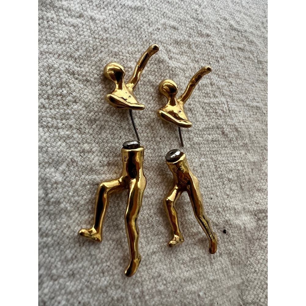 Human Figure Front-Back Ear Jackets EBJ Gold Surrealist Art Earrings Sculptural